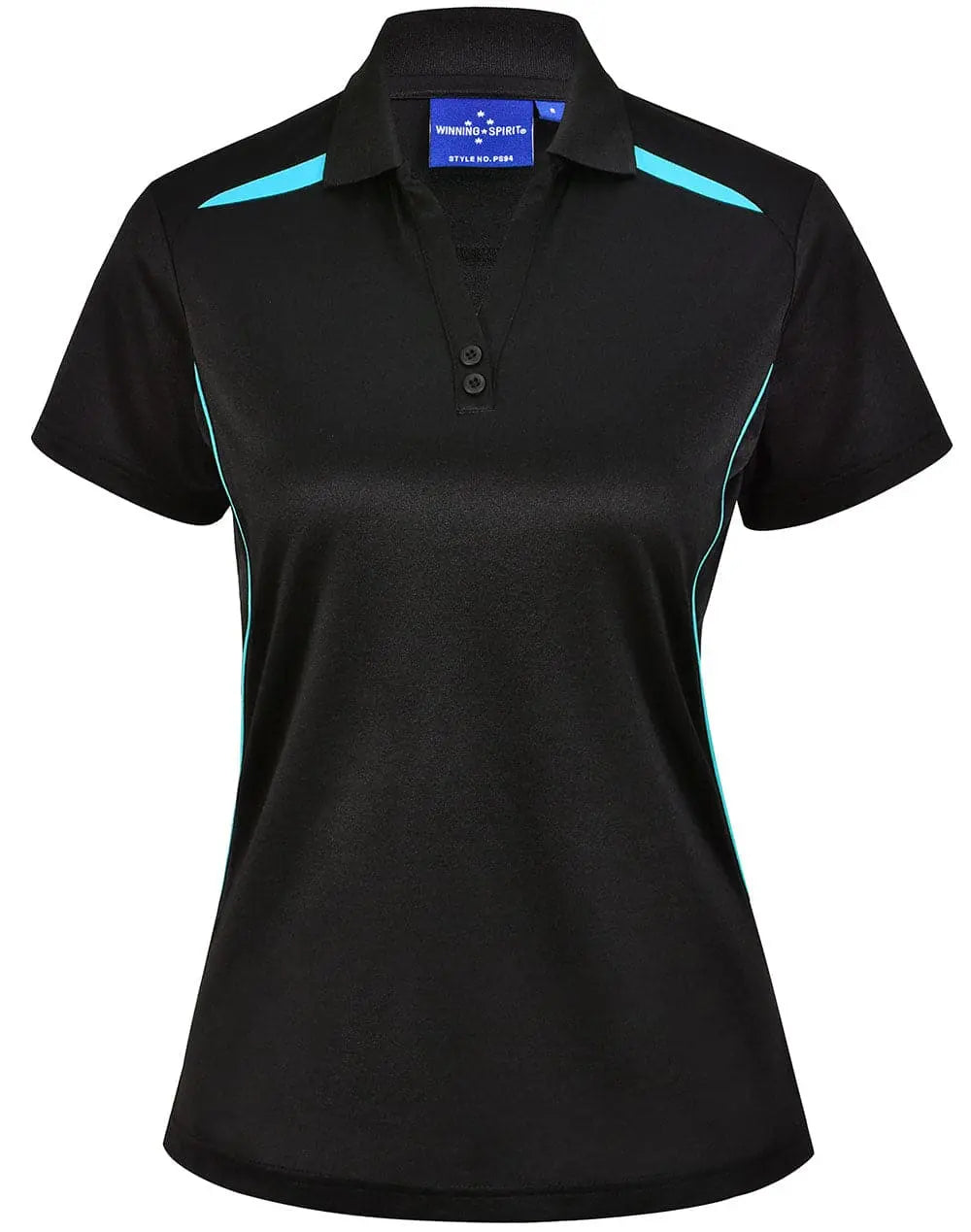 Winning Spirit Women's Sustainable Poly-Cotton Contrast Polo PS94 Casual Wear Winning Spirit Black/Aqua 8